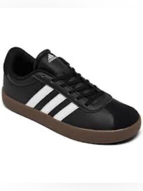 Adidas Big Kids’ VL Court 3.0 Black Lace-Up Sneakers, Youth Size 5